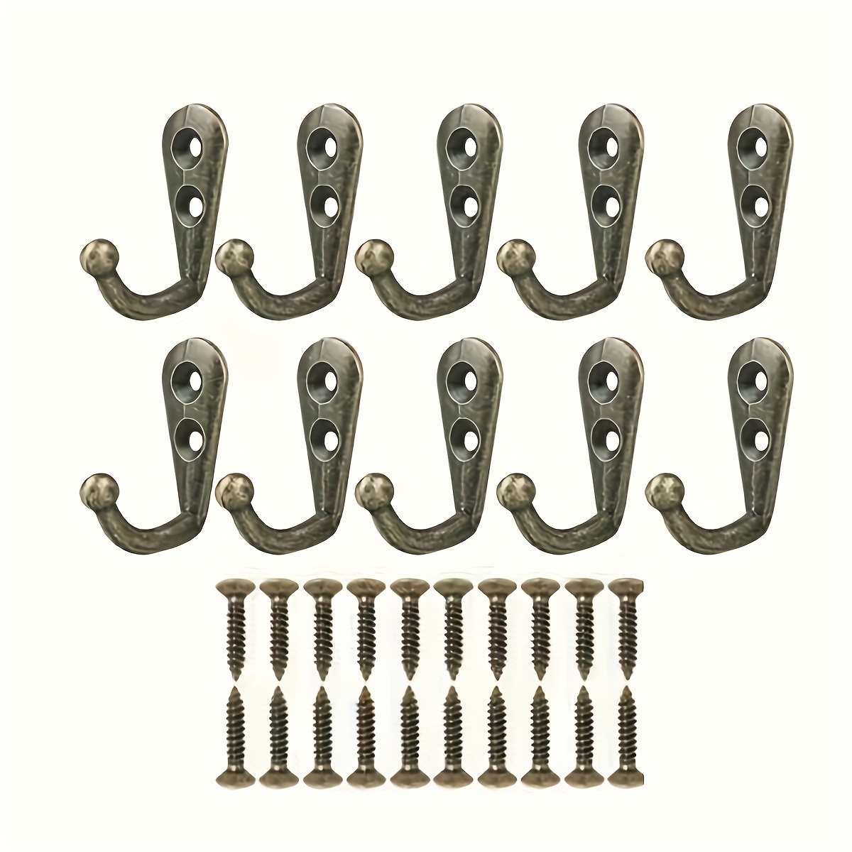 10-piece Vintage Alloy Hook Set, 10 Hooks + 20 Screws, Single-row Hooks With Screws, Mini Wall Hooks, Suitable For Home, Kitchen, And Clothing Hanging