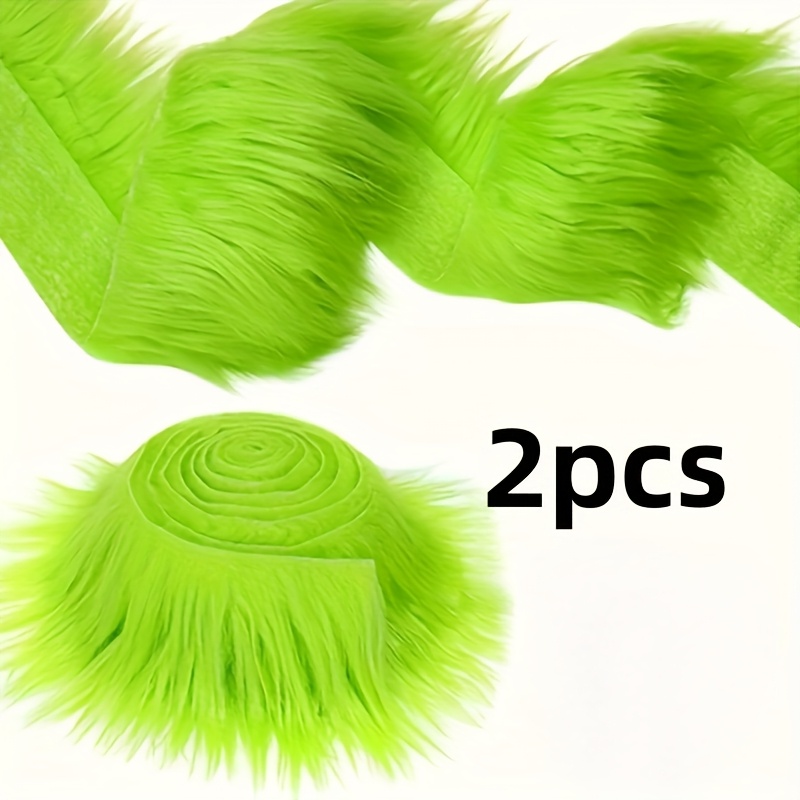Image of 2pcs 2inch*59inch Christmas Faux Fur Ribbon Trim Fabric Roll For Christmas Tree Decor Or Wreath Bows Craft Green