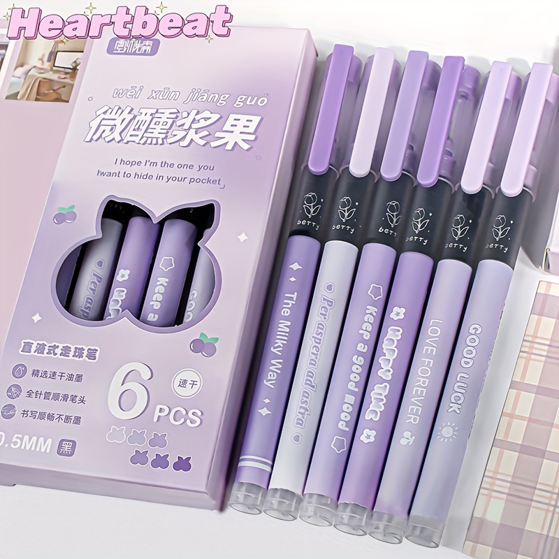 

Vintage Berry Series: 6 Pcs Of 0.5mm Fine Point, Fast-drying, Plastic-bodied, Water-based Ink, Neutral Ballpoint Pens - Perfect For Students And Everyday Use