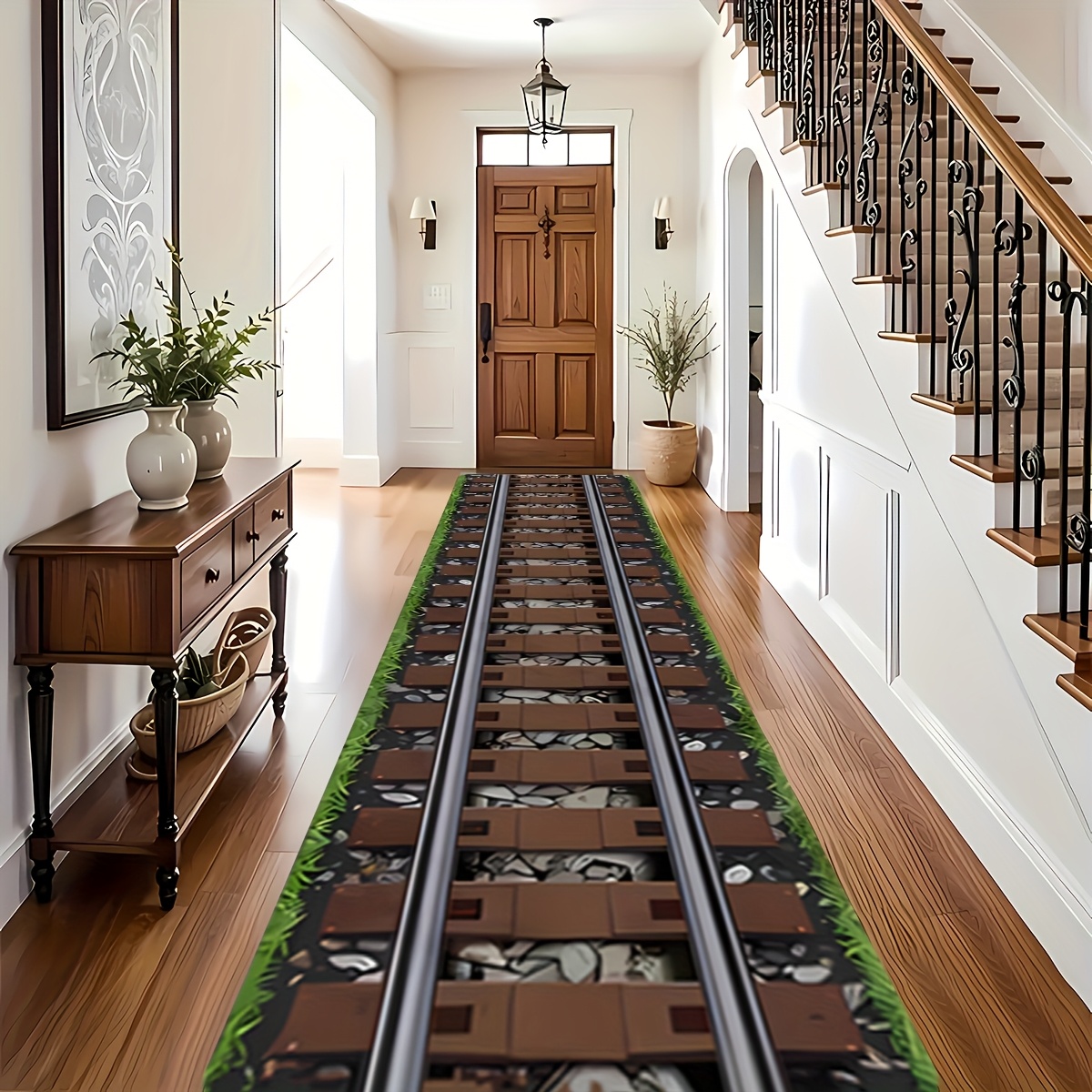 Image of 1pc Carpet Runner Floor Mat, Visual Track Living Room Rectangular Carpet, Easy-to-clean Kitchen And Bathroom Floor Mat, Bedroom Bedside Floor Mat, Garden And Outdoor Decorative Carpet