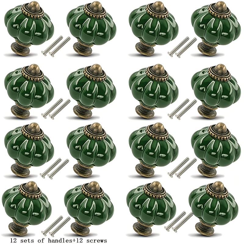 TEMU 12er-Set Vintage-Schrankknöpfe aus dunkelgrüner Keramik – 1 Set Kommodenknöpfe, Schubladengriffe & Ziehgriffe mit Montageschrauben (12 Griffe +