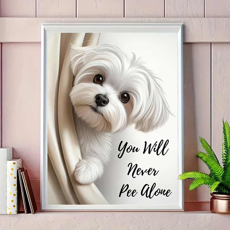 

: 12x16" Canvas Art Print - Dog & Bathroom Theme, Perfect Gift For Dog Moms, Ideal For Home, Office, Cafe Decor