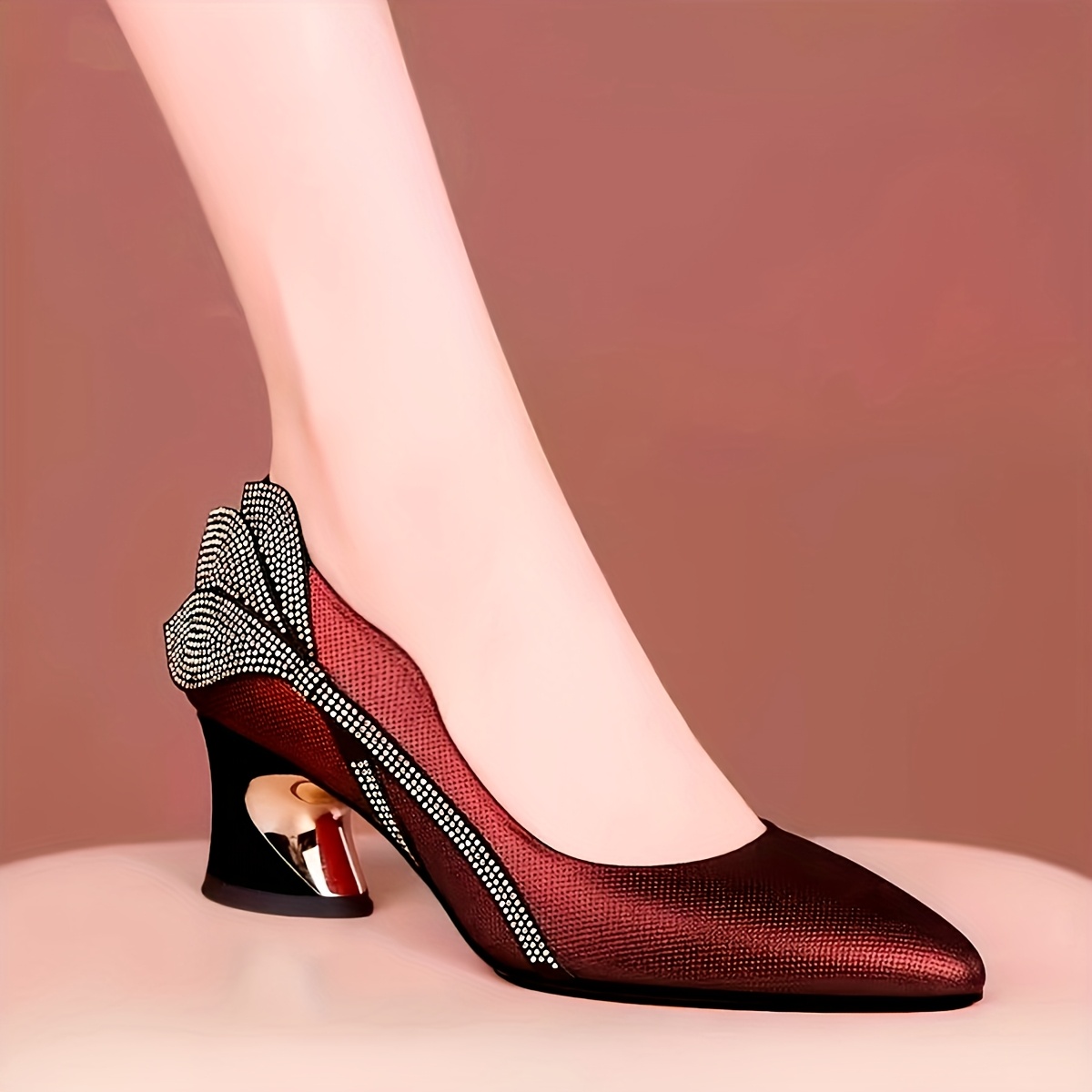 Wine Red Pointed High Heels for Professional Women