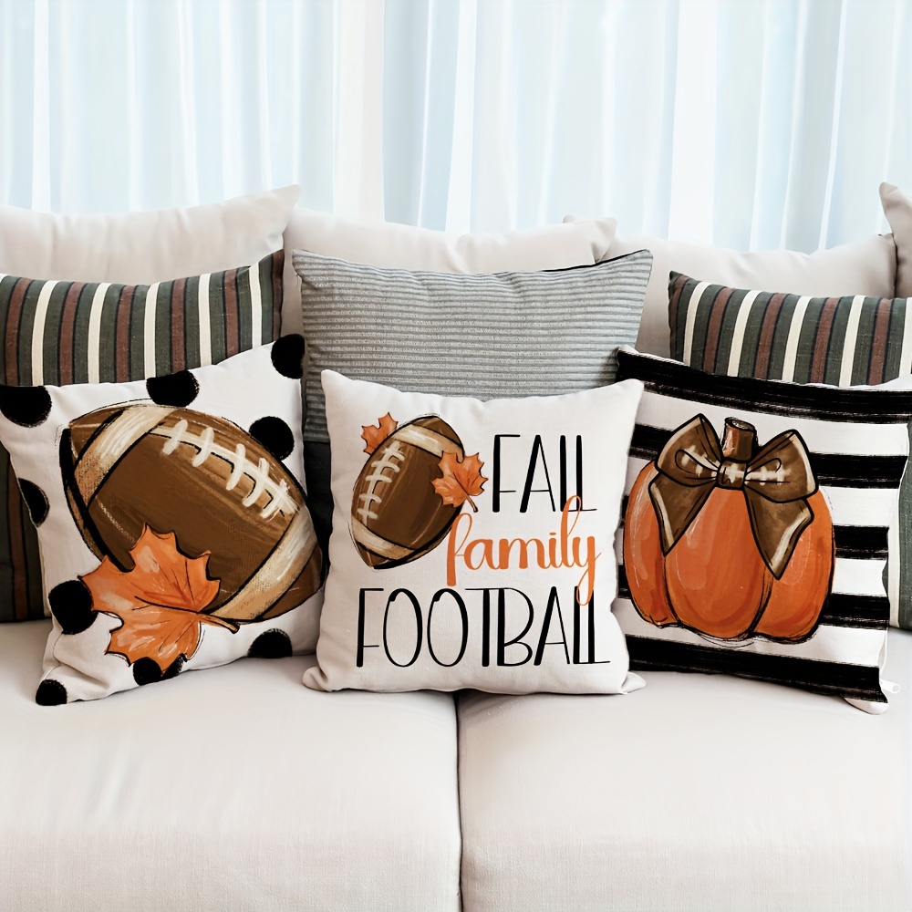 

Fall Football Pillow Covers - 18x18 Inches, No Insert, Handmade With ±1cm , Contemporary Style, Machine Washable, Zipper Closure, Suitable For Room Types, Woven With Polyester,