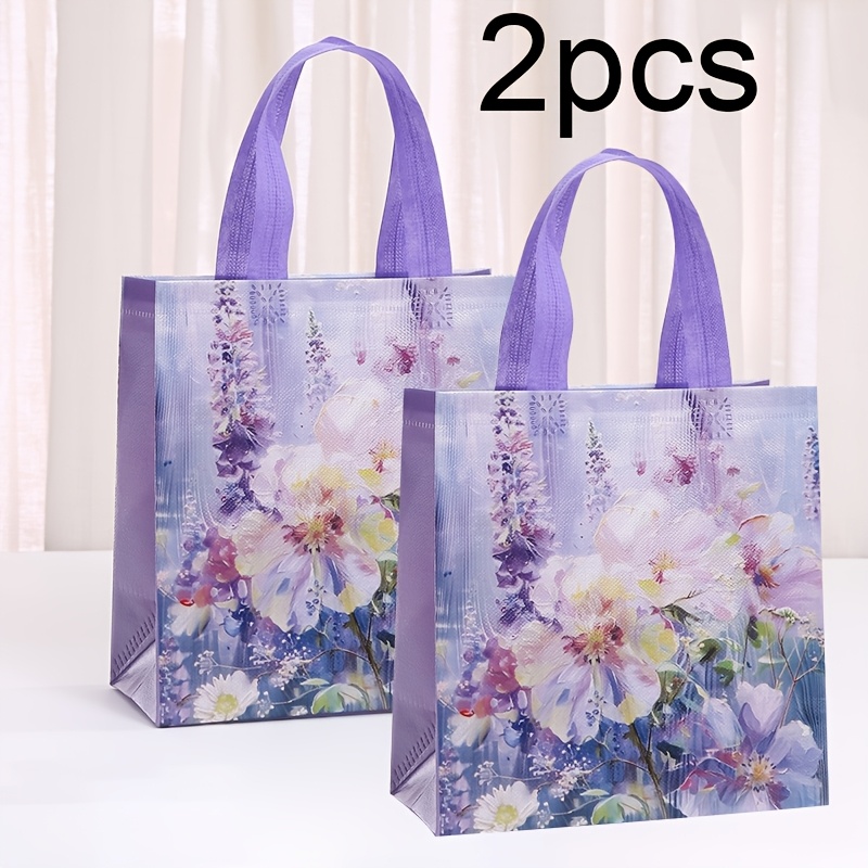 TEMU 2pcs Non-woven European Floral Handbag Storage Bags - With , American Easy Foldable Bag, American Vacation , Suitable For Clothing Stores,