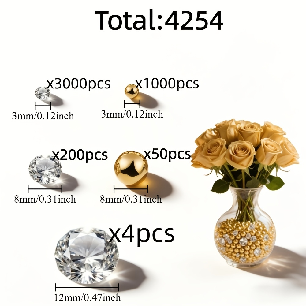 TEMU Lot de 4254 pièces de transparents et de perles dorées, à disperser , décoration de table , décorations de table en cristal, décoration de table