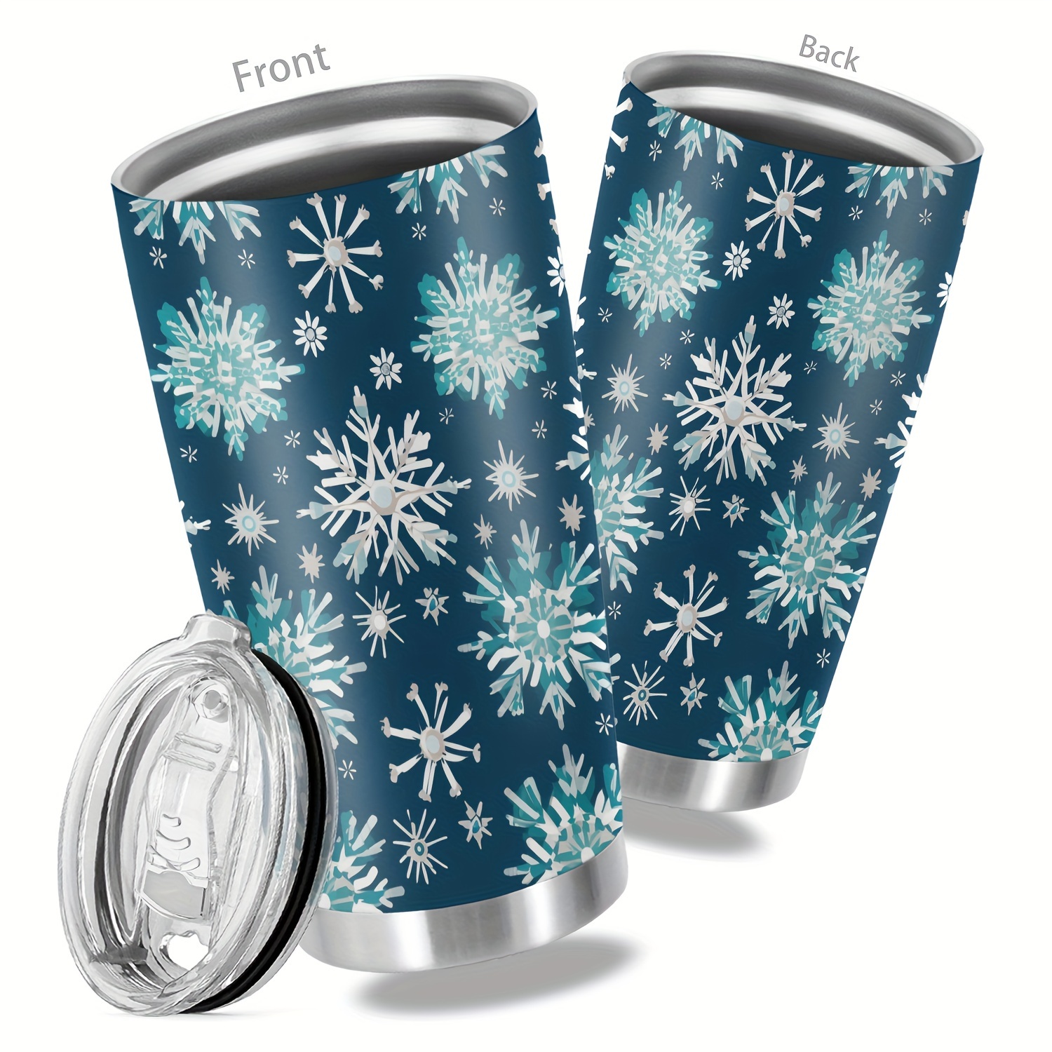 

20oz Stainless Steel With Lid - Double Wall Vacuum Insulated Travel Mug, Green Snowflake Design - Christmas, Halloween, Thanksgiving Gifts For Family, Friends, Women, Mom, Sisters, Teachers, Coworkers