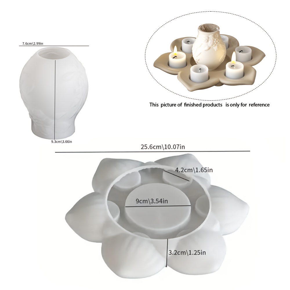 Image of 2pcs Resin Silicone Molds, Silicone Lotus Candle Holder Mold And Silicone Flower Vase Mold, Silicone Candlestick Mould For Plaster Resin Concrete Casting, Handmade Crafts For Home Table Decorations