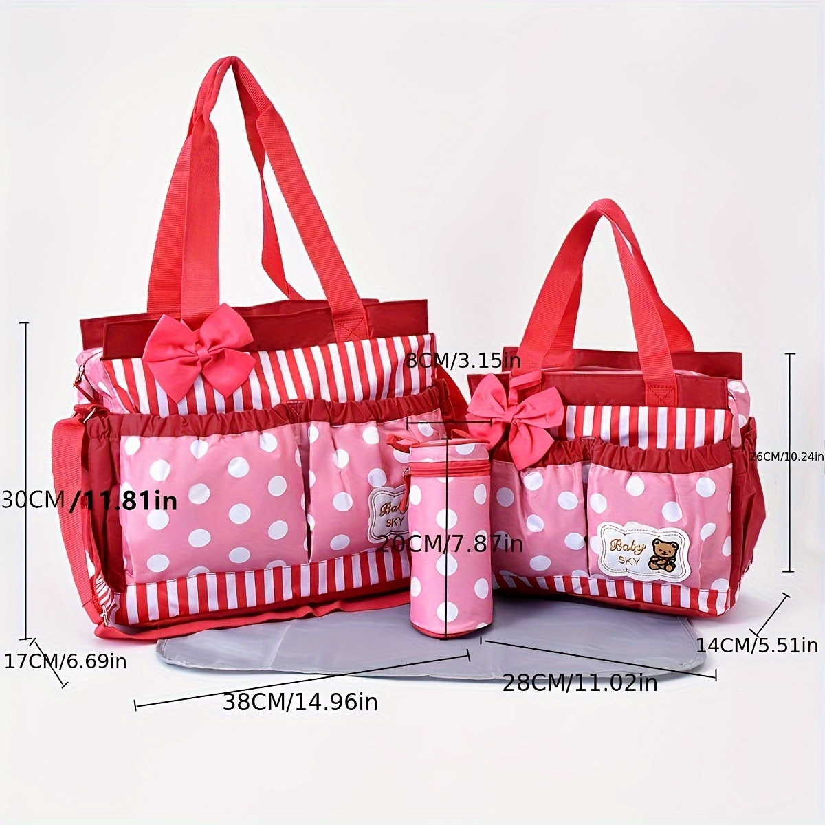 Polka Dot Mommy Bag Set Portable Multi Pockets Diaper Bag - Temu