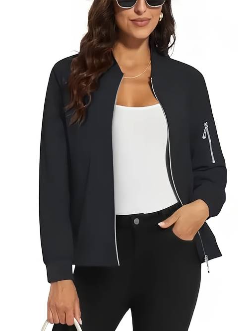 womens lightweight jacket with pockets casual zip up windbreaker long sleeve polyester machine washable