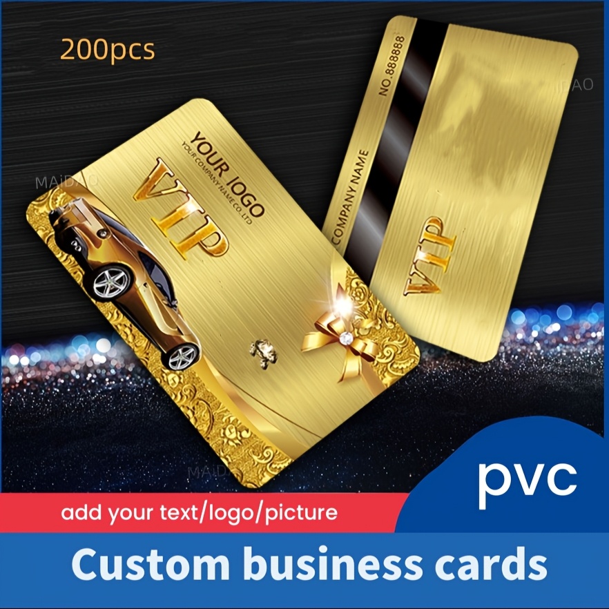TEMU 200/500pcs Muchkey Custom Pvc Business Cards - 2x3.5 Inch, Double-sided Logo, , Personalized Text & Design, Golden Illustration, Corporate Use, Vip Membership Cards | Design | Matte Texture