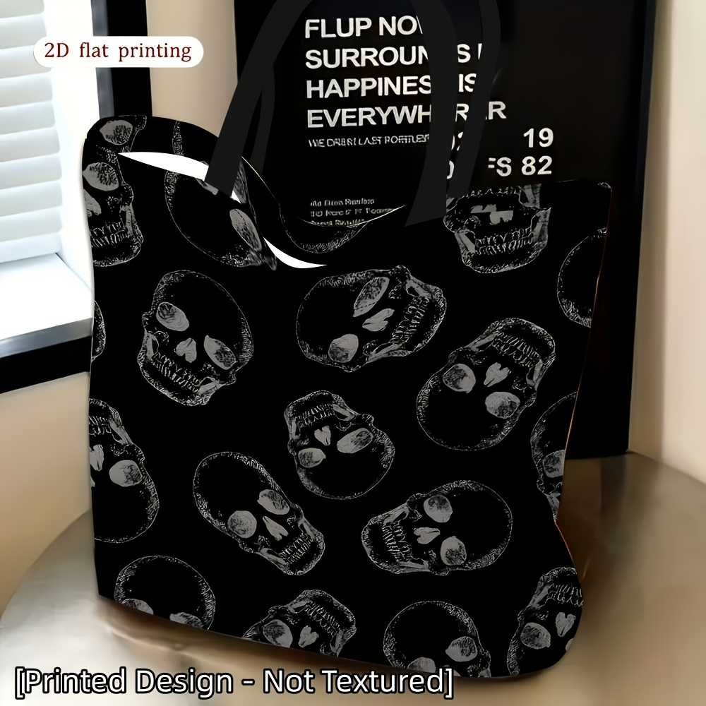 TEMU 1pc, 2d Flat Printing Not 3d [printed Design - Not Textured] Women's Shoulder Bag, Featuring A Black And White Skull Pattern, For Daily Use,