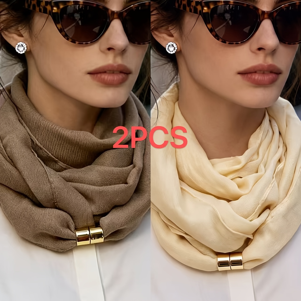 TEMU 2pcs French Neck Scarves - Minimalist Non-elastic Suitable For Commuting, & Breathable Collar Collarbone Protection, (//////) For Office, Travel