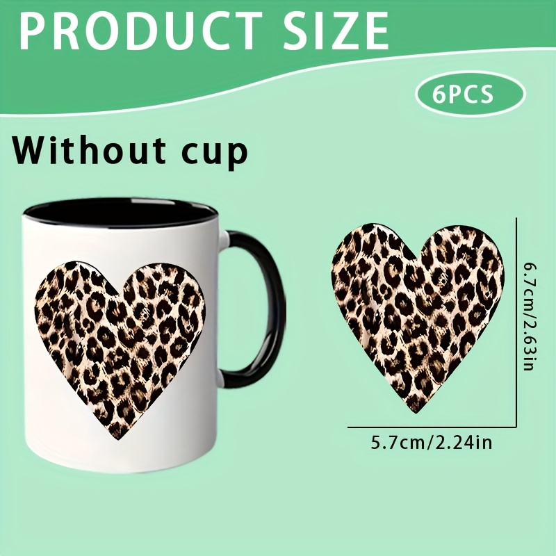 TEMU 6pcs Leopard Print Heart-shaped Uv Printed Stickers, Cup Stickers