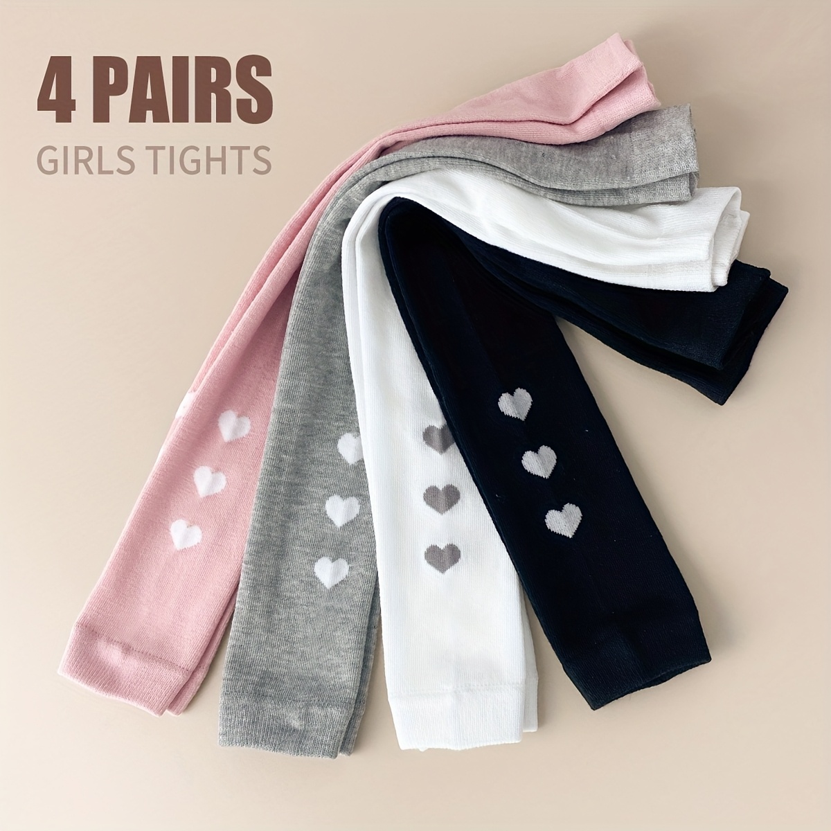 Image of 4 Pairs Girls' Nine-point Toddler Tights, Children's Leggings, Solid-color -patterned Skinny Pants, Thickness, Suitable For Wearing Over A Skirt.,fall And Winter Clothes