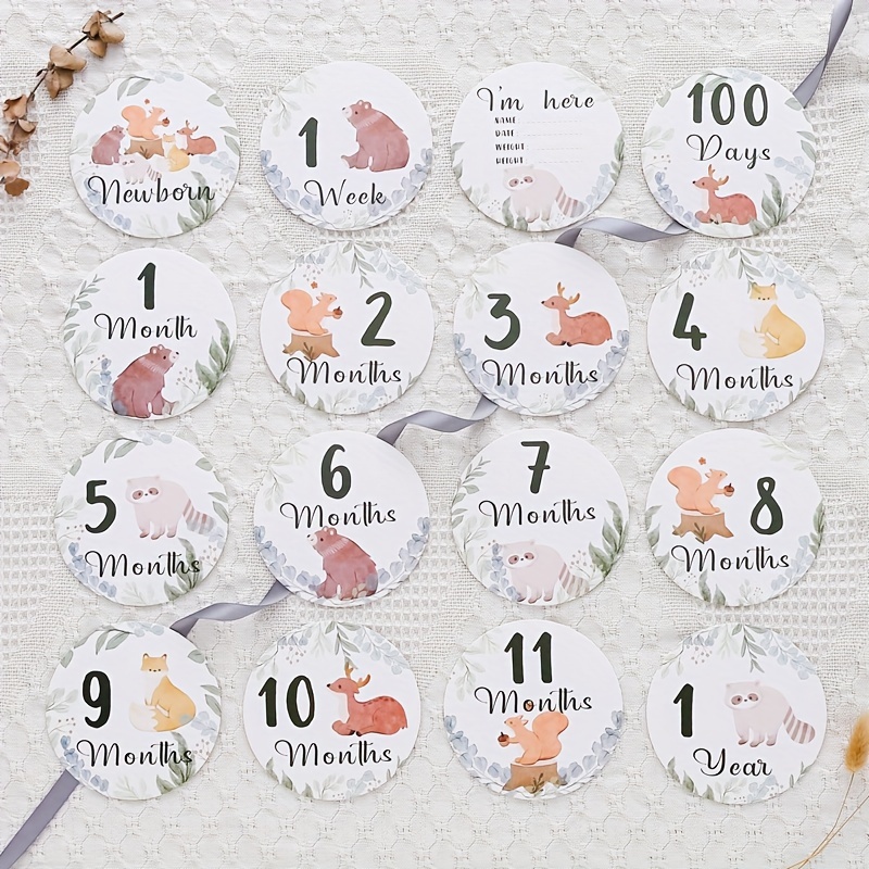 16pcs adorable milestone cards colorful animal themed growth month celebration set paper photo prop decorations for first year memories details 5