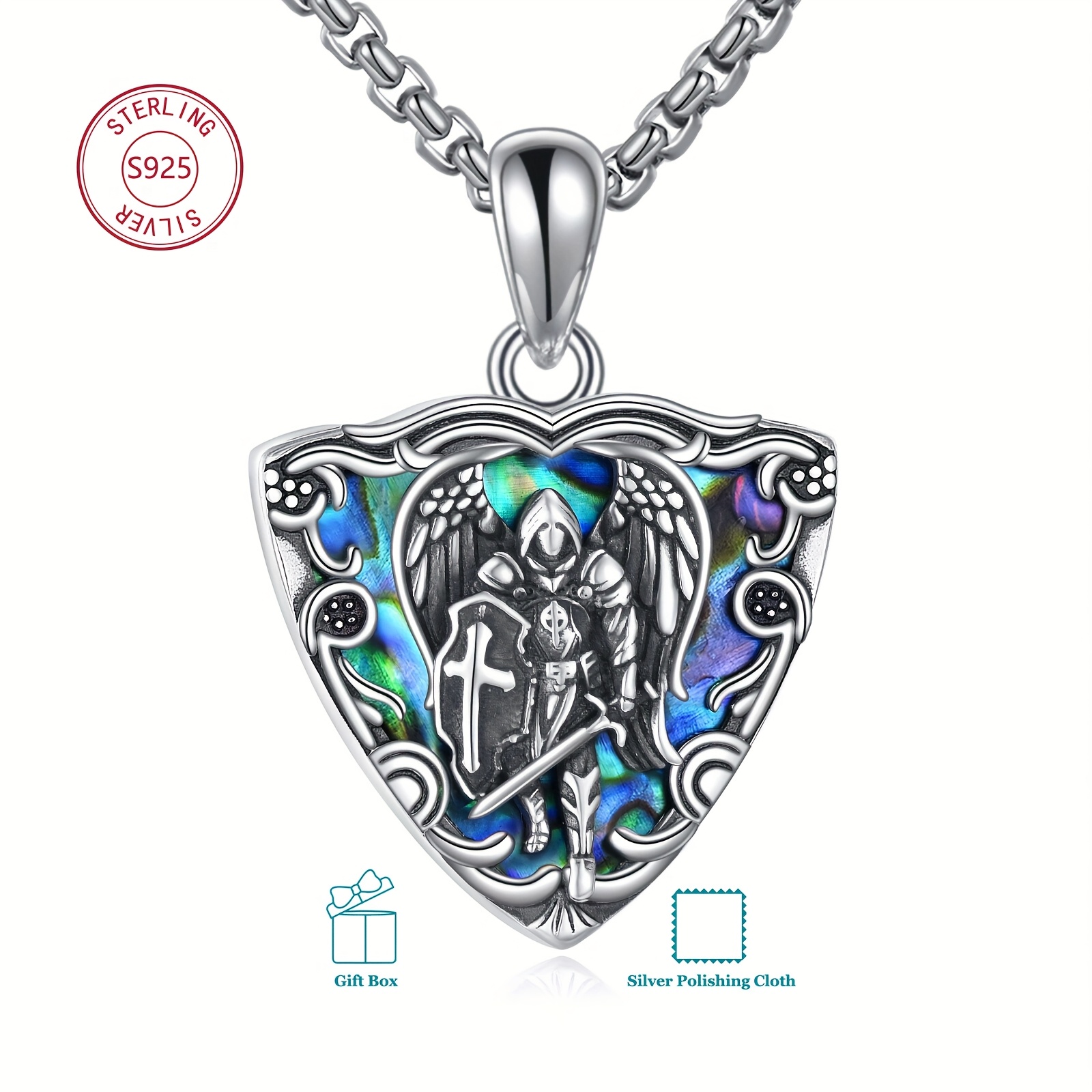 Men's St. Michael Archangel Pendant Necklace, 925 Sterling Silver