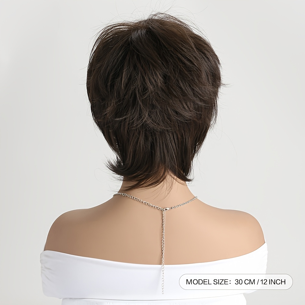 elegant 12 brown short curly wig with bangs for women heat resistant synthetic fiber   cap 130 density ideal for daily use cosplay christmas halloween Product details 2