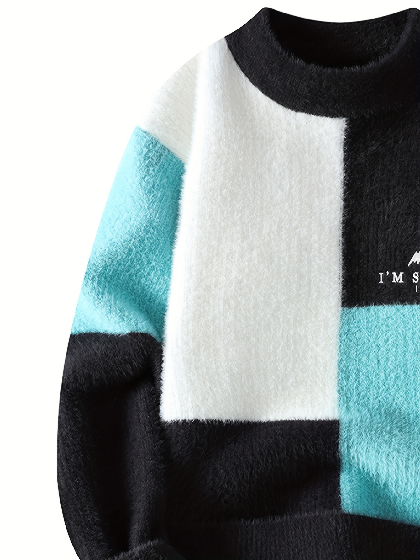 SENMEIGUO Men'S Chunky Knit Sweater, Casual Round Neck, Long Sleeve, Letter Print, Warm Winter Top, Regular Fit, Knitted Fabric, 2024 Fall/Winter Collection
