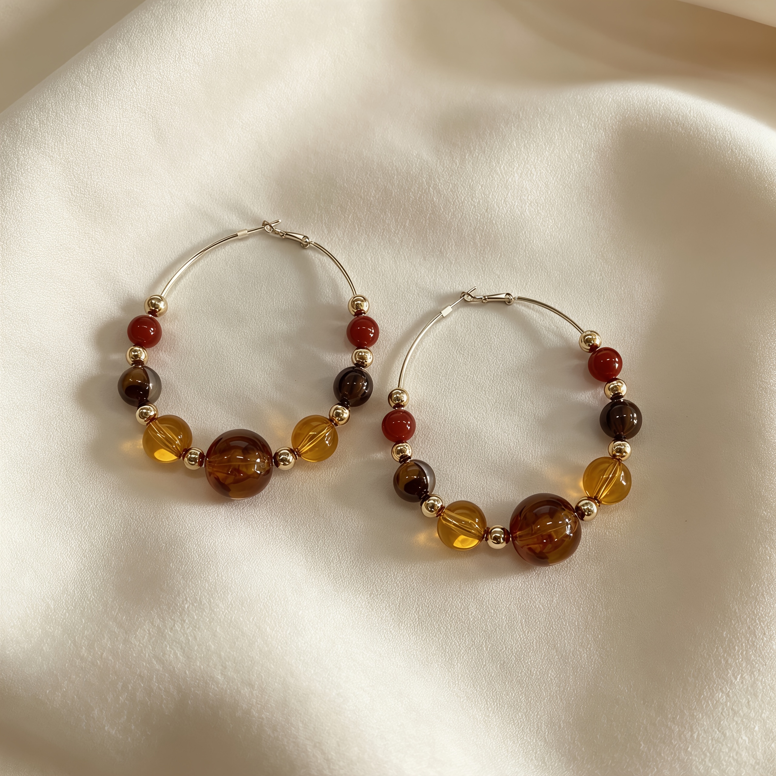 Women's Bohemian Large Round Bead Tassel Hoop Earrings