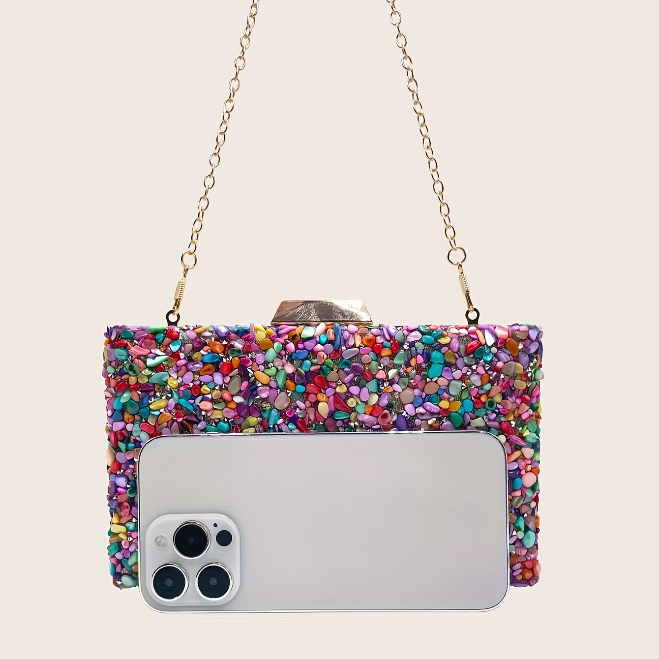 Women\'s Multicoloured Leather And Polyester Clutch Purse Sparkling Formal Handba PSBIY Women Acrylic Evening Clutch Colorful Box Purse  main image 4