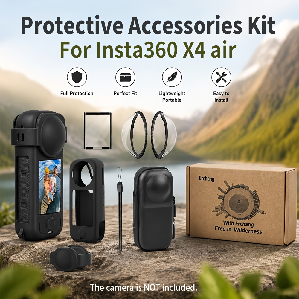 TEMU Paquete de y accesorios para cámara 360 X4 Air con protector de lente, cubierta de silicona, protectores de pantalla, - Compatible con lente y