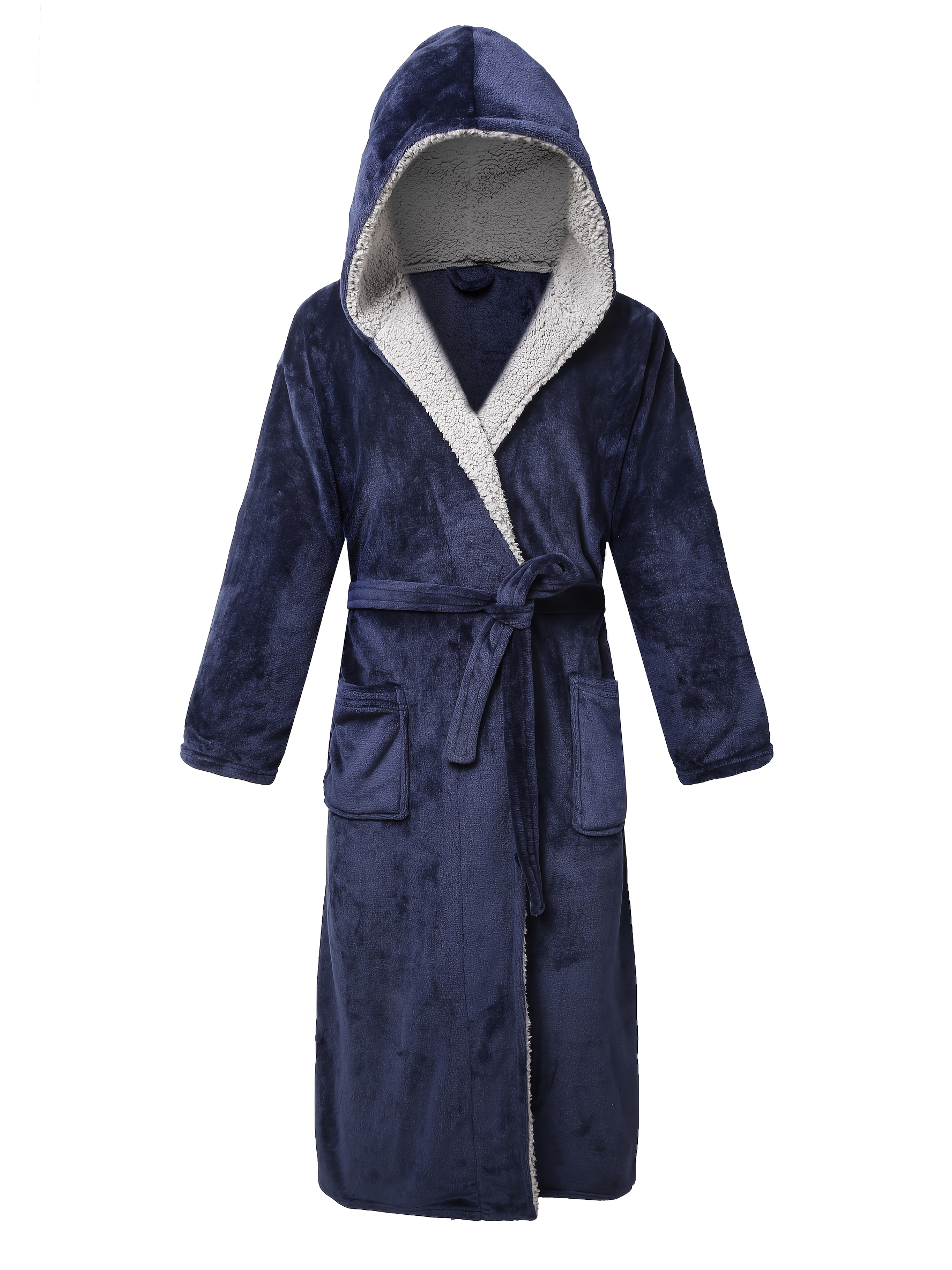 Navy Blue Soft Mens Robe With Hood *'s Cozy Fleece Hooded Bathrobe