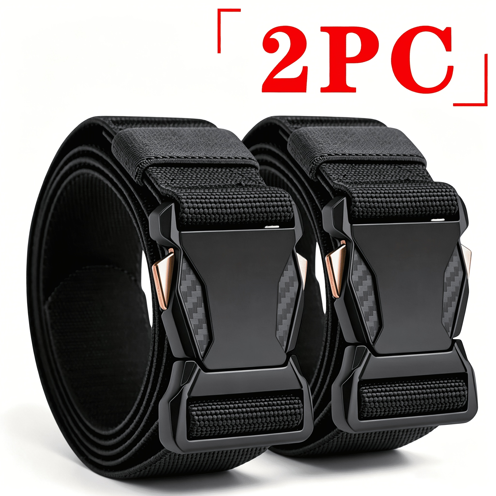 TEMU 2pcs Men's Tactical Nylon Belt With Carbon Fiber Quick-release Buckle - Adjustable Holeless Strap, Bowtie Compatible For Camping, Outdoor Gear &