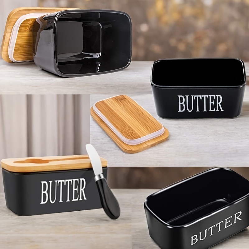 

Butter Dish With Lid And Knife, Large Capacity Sealed Butter Storage Container, Suitable For Butter On , Essential Kitchen Accessory, Black