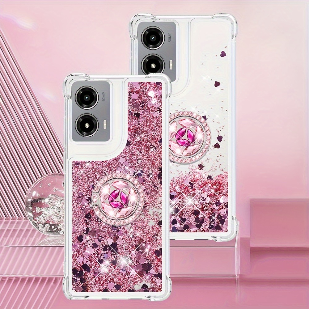 

Suitable For Motorola 2024/g Play 4g 2024/g 2024 Mobile Phone Case With Ring Anti-fall Transparent Quicksand Protective Cover