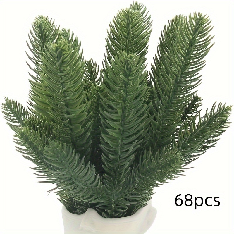 Image of 68 Artificial Pine Branch Pieces, Green Foliage, Pine Needle Crafts, Christmas Trees, Evergreen Flower Garlands, Decorations For Christmas And Thanksgiving (green)