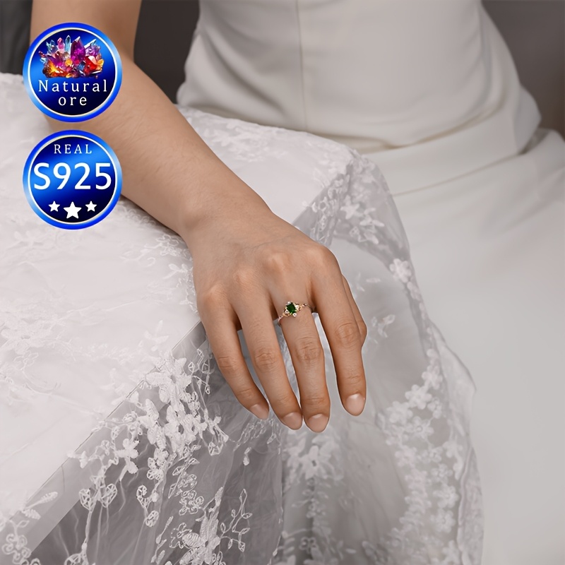 S925 Silver Green Gemstone Ring for Daily Wear