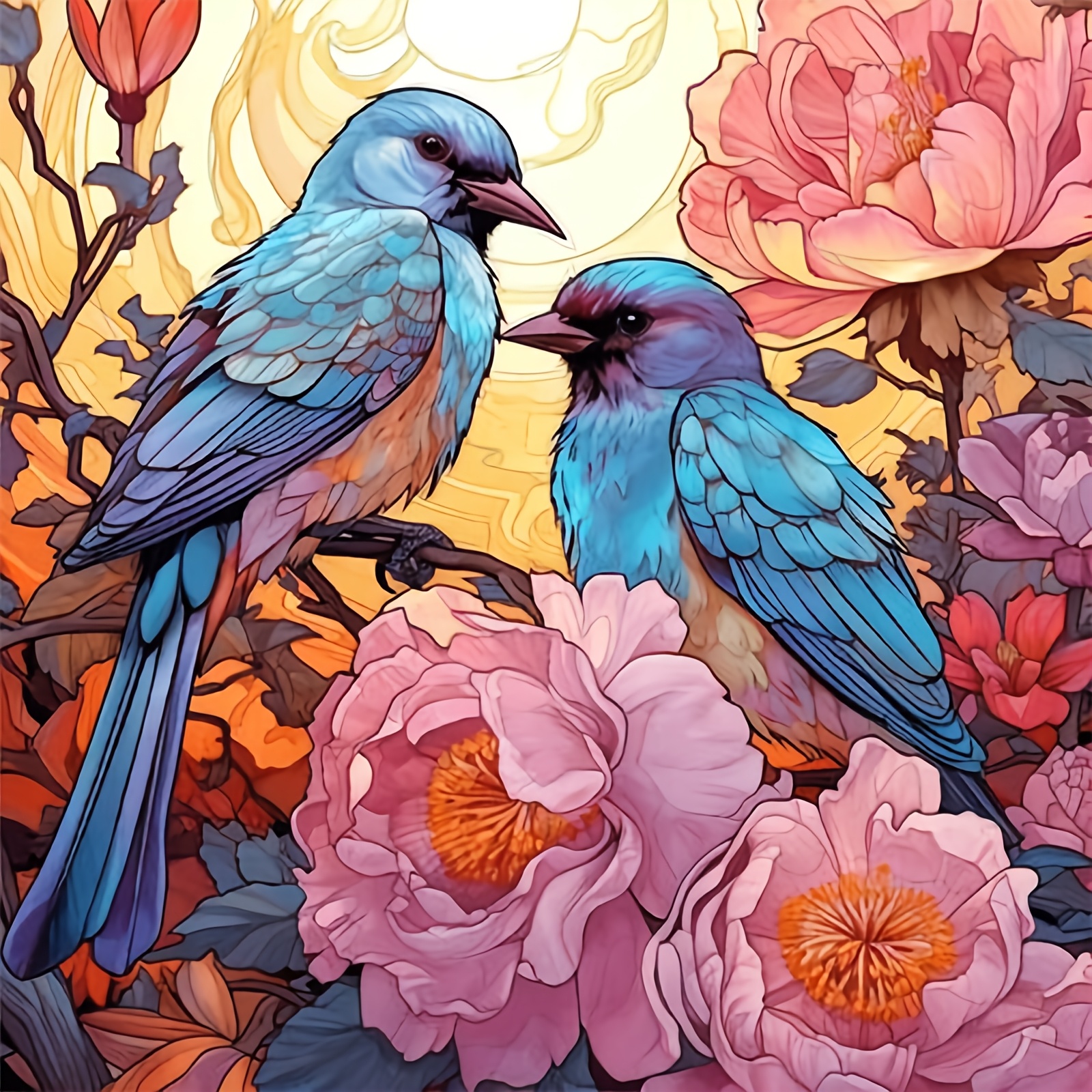 Cross-Stitch Printing Kit, Double Bluebirds in Bloom Design