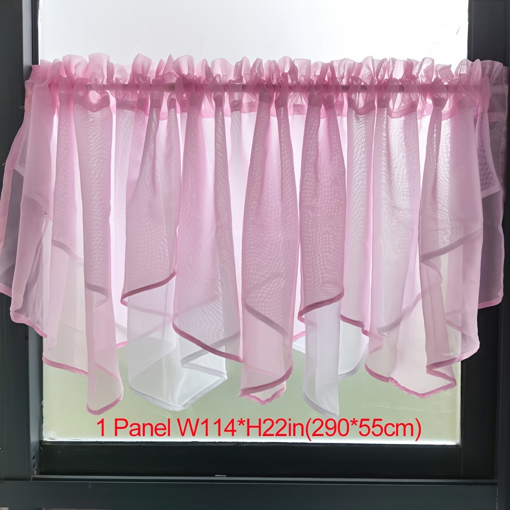 Image of 1pc Pink White Staggered Tulle Short Curtains For Kitchens Extra Wide Windows Transparent Wavy Shabby Chic Valance Dining Room Doors Rod Pocket Top Partition Drapery