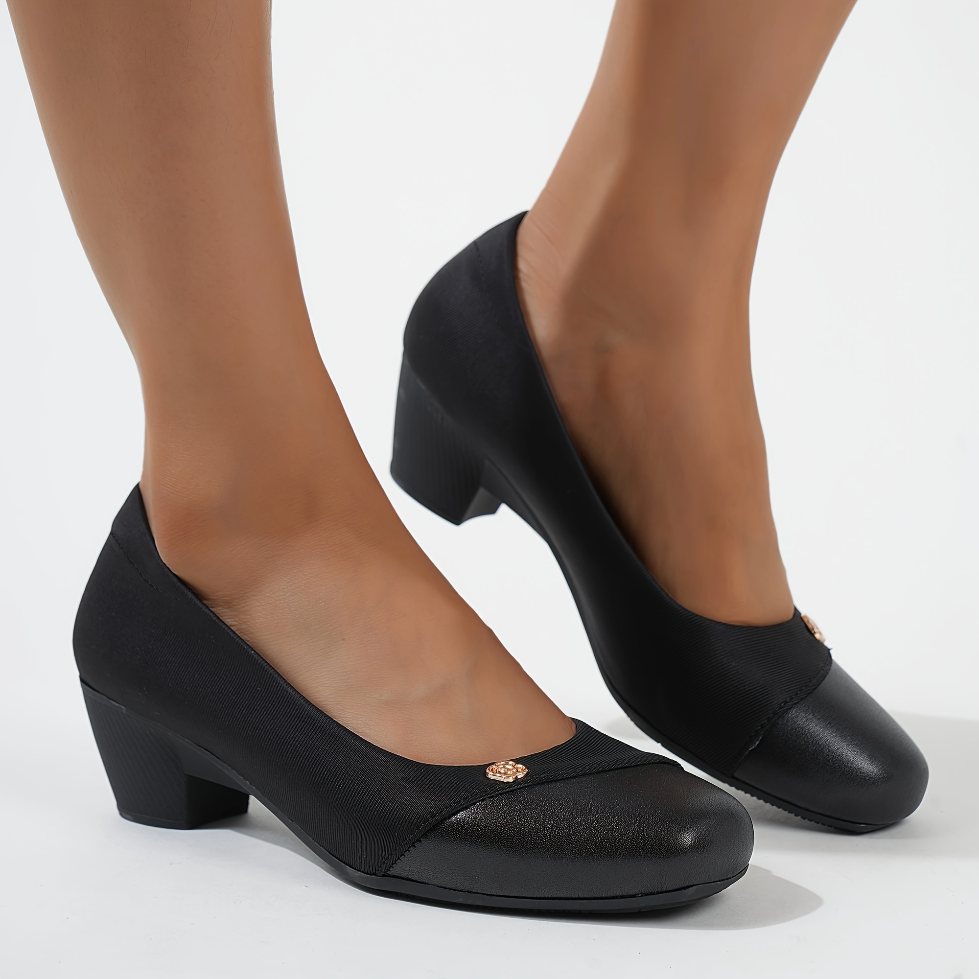

Women's All-match Black Court Pumps, Comfy Slip On Chunky Low Heels, Casual Office Commuter Work Shoes