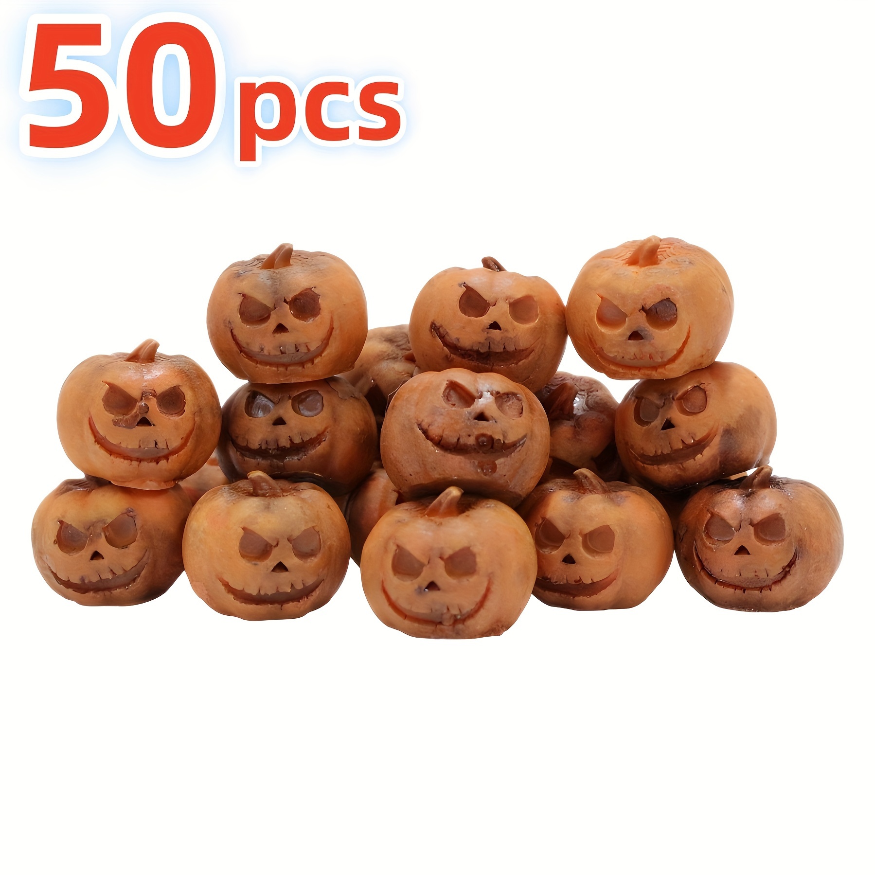 TEMU Choose 50/30/10pcs: Pumpkin Figurines Set - Resin Decor For Spooky Parties, Haunted Gardens, And Miniature Scenery