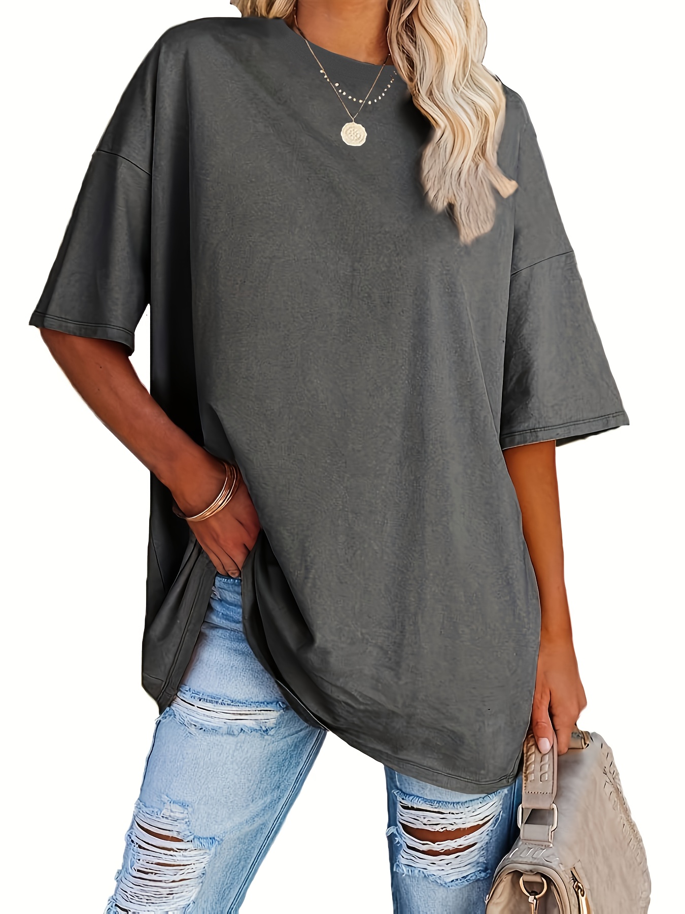 Women's Plus Size Casual Short Sleeve T-Shirt - Vibrant Red Round Neck Loose Fit Tee, Machine Washable All-Season Comfort Top for Casual Attire, Ladies T Shirts, Soft Fabric Tee