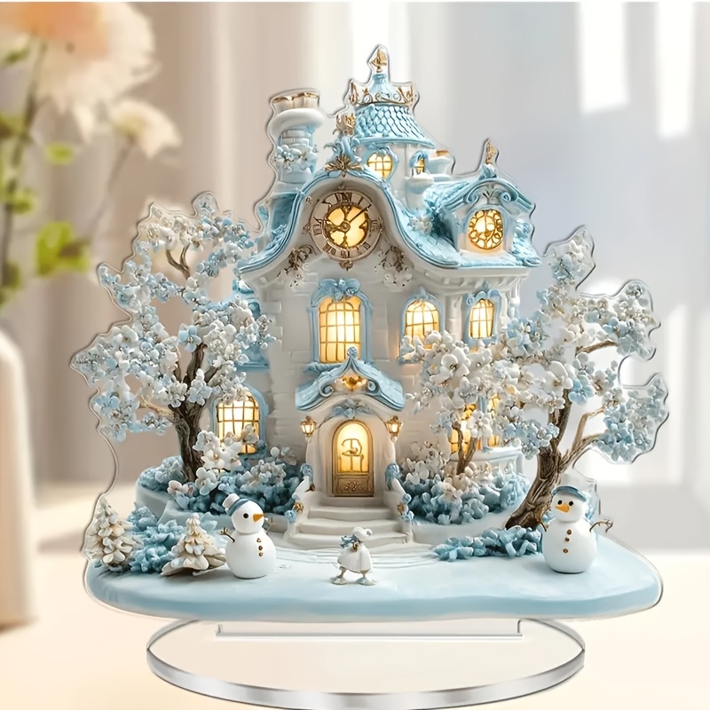 

2d Flat 1pc Style Acrylic Snow Cottage Tabletop Decor, 7.1"" Winter 2d Decorative Sign, Ideal For Christmas, Home & Garden, Party Decorations, And Holiday Gifts