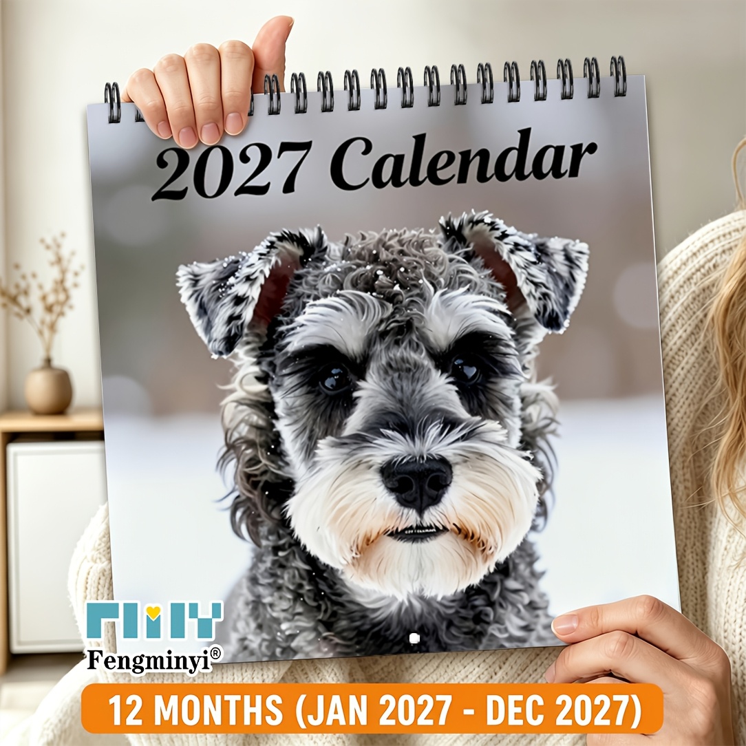 TEMU 1pc Planner, 2027 Schnauzer Wall Calendar, 12-month Monthly Planner, Double-coil Hanging Calendar With Large Memo Area And U.s. Federal Holiday