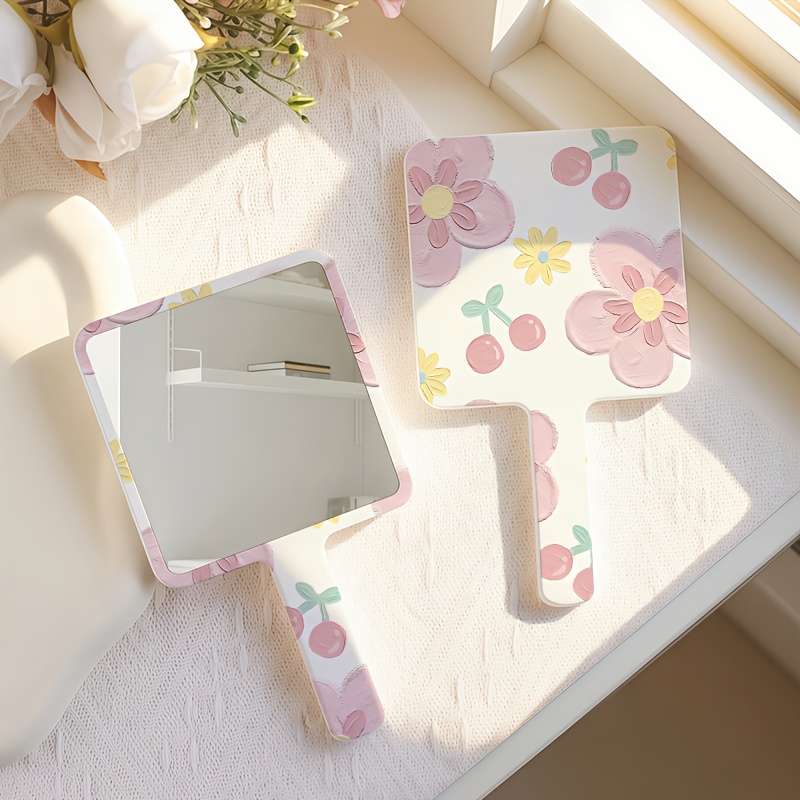 TEMU Floral Handheld Mirror, A Gift For , Sweet And Portable Makeup Mirror, Christmas/new Year/ Favors, Great Gifts For Valentine's Day And Mother's
