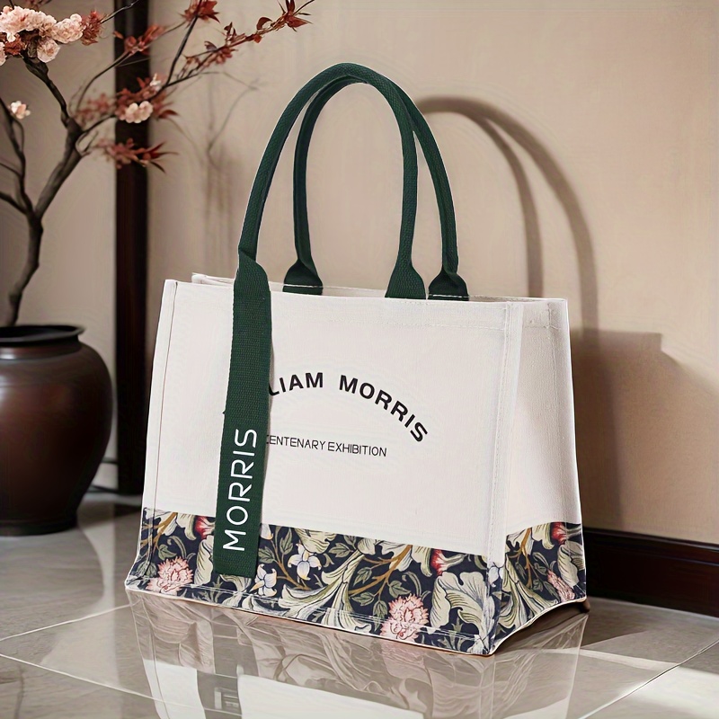 

Elegant Canvas Tote Bag For Women, Floral Pattern, Fashionable Shopper With Sturdy Handles