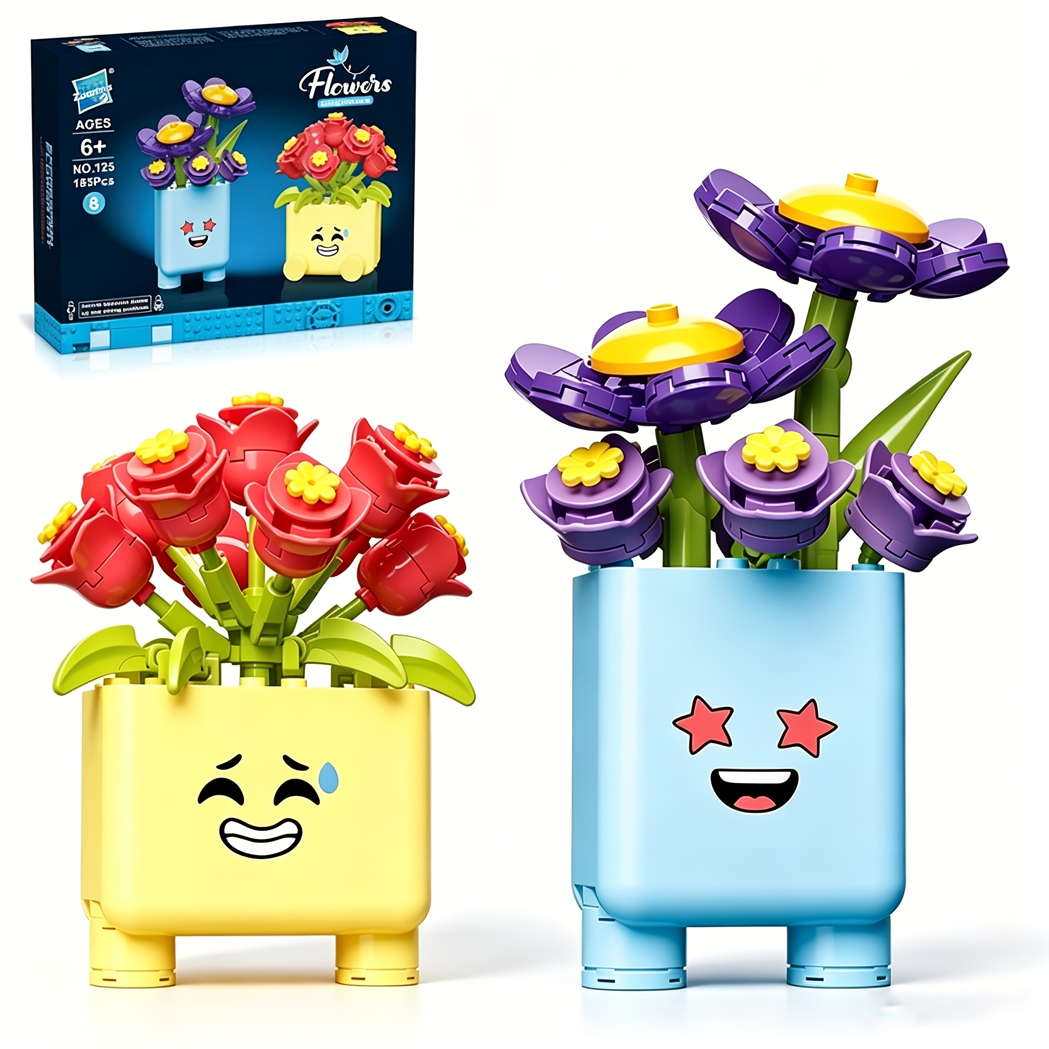 TEMU 185pcs Breath And Sunflower Potted Botanical Plants Building Block Set, Includes Face , Stem Building Block Toys, Suitable For Home And Office