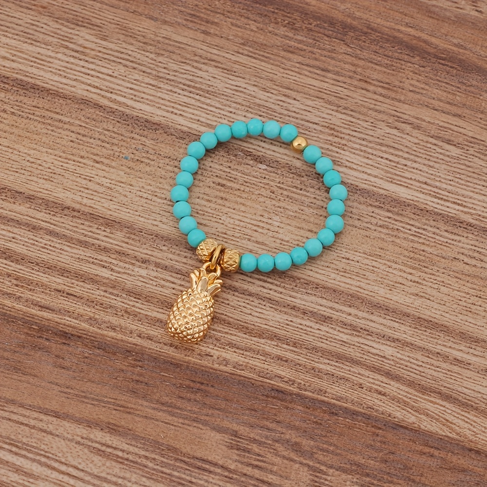 Ocean Style Beaded Ring - Adjustable Turquoise Stone Ring with Charms