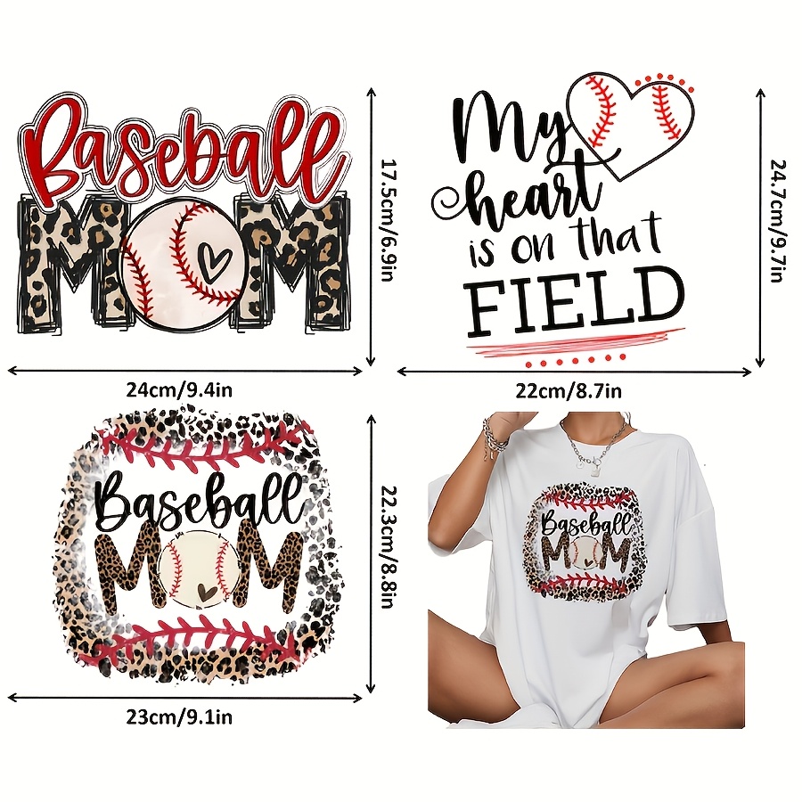 TEMU 3pcs Baseball Mom Iron-on Transfer Stickers - Leopard Print, Vinyl Decals For Diy T-shirts, Jeans, Bags - Durable Sporty Customization, Perfect