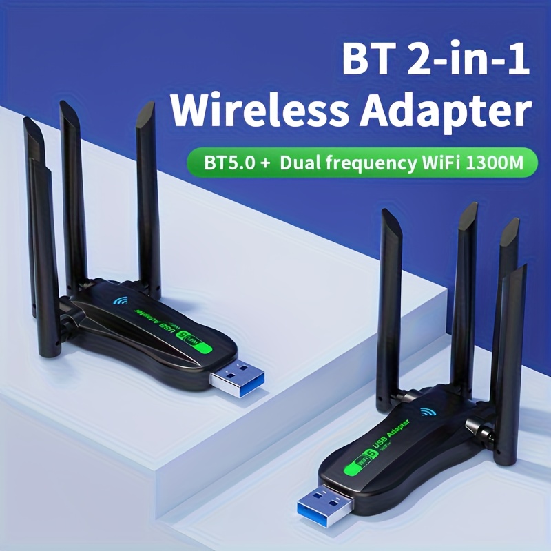 Image of Bt And Wifi Wireless Network Card, Wireless Usb Network Card, 2-in-1 4.2 And Dual-band Wifi 1300m, Dual-band , Internet, Plug And Play Without Driver, Bt And Wifi Internet Work Independently