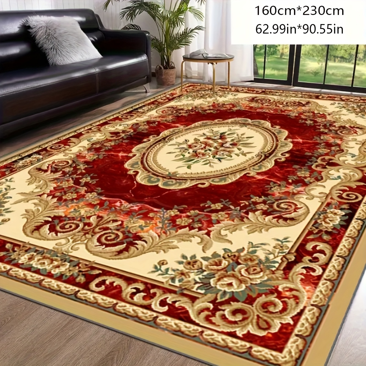 TEMU 1 Piece Of Red Imitation Cashmere Rug Anti-slip And Washable, Suitable For Home Decoration Room, Bedroom, Dining Area, For Home Office, Basement, And Outdoor Camping