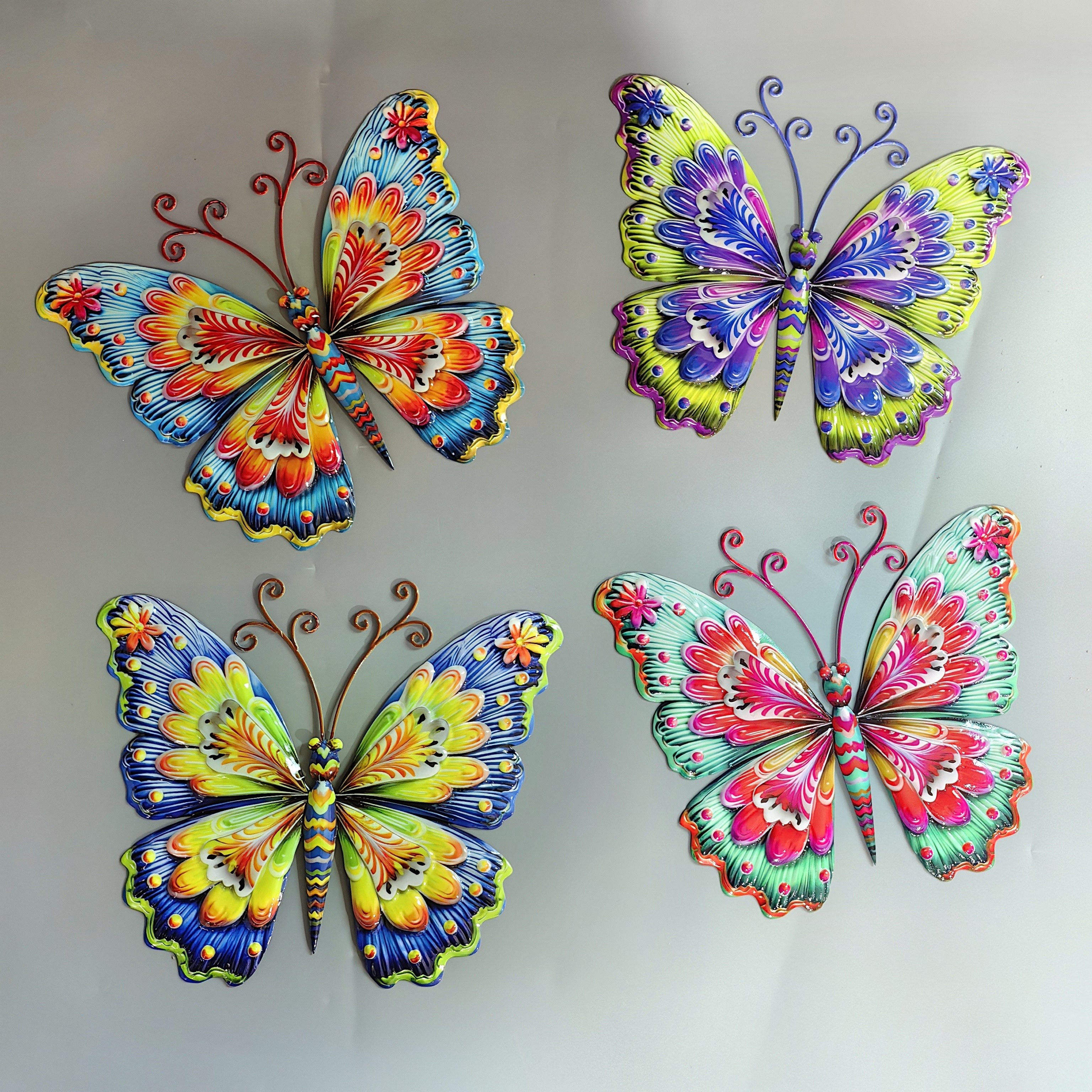 Image of 4pcs Vibrant 3d Metal Wall Art Decor – Colorful Iron Butterflies For Home, Garden, Weddings, Parties & Outdoor Decoration, Party Decorations | Whimsical Decor | Ironwork, Decorations