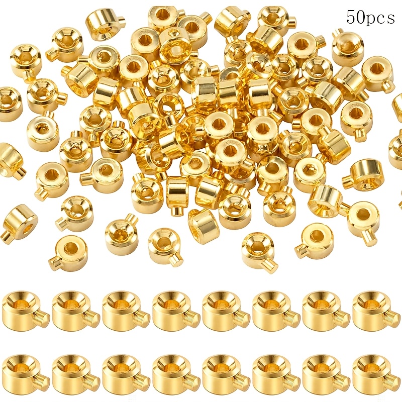 TEMU 50 Crimp Beads For Jewelry Making, Golden And Silvery Spacer Beads Metal Bead Plugs Crimp Pendants Bracelet Necklace End Additions