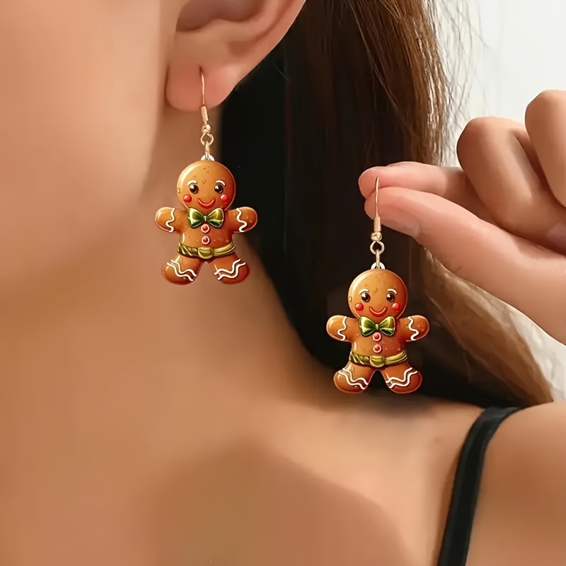 

Christmas Gingerbread For Man Design Dangle Earrings Cute Cartoon Style Acrylic Jewelry Female Gift