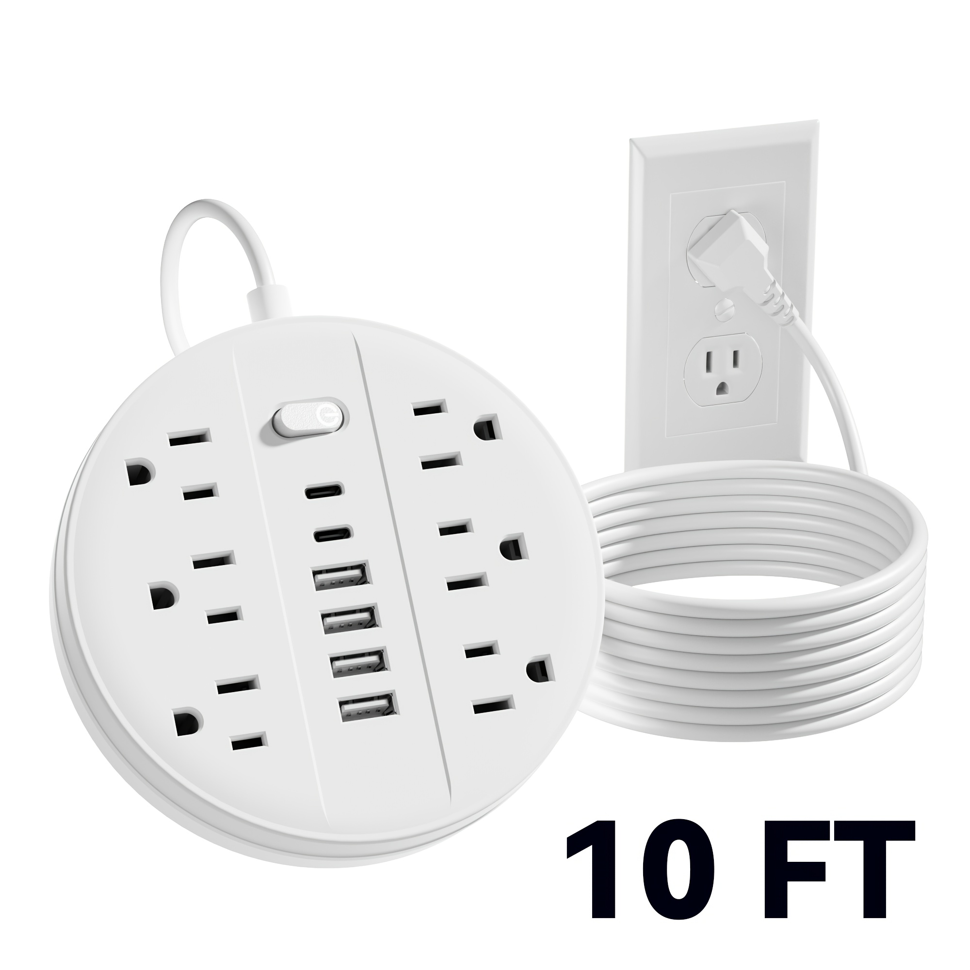 TEMU Heavy-duty Protector Power Strip With 6 Ac Outlets, 4 Usb & 2 Type-c Ports, Wall-mounted Short Cord Extension Cord Suitable For Home, Office,